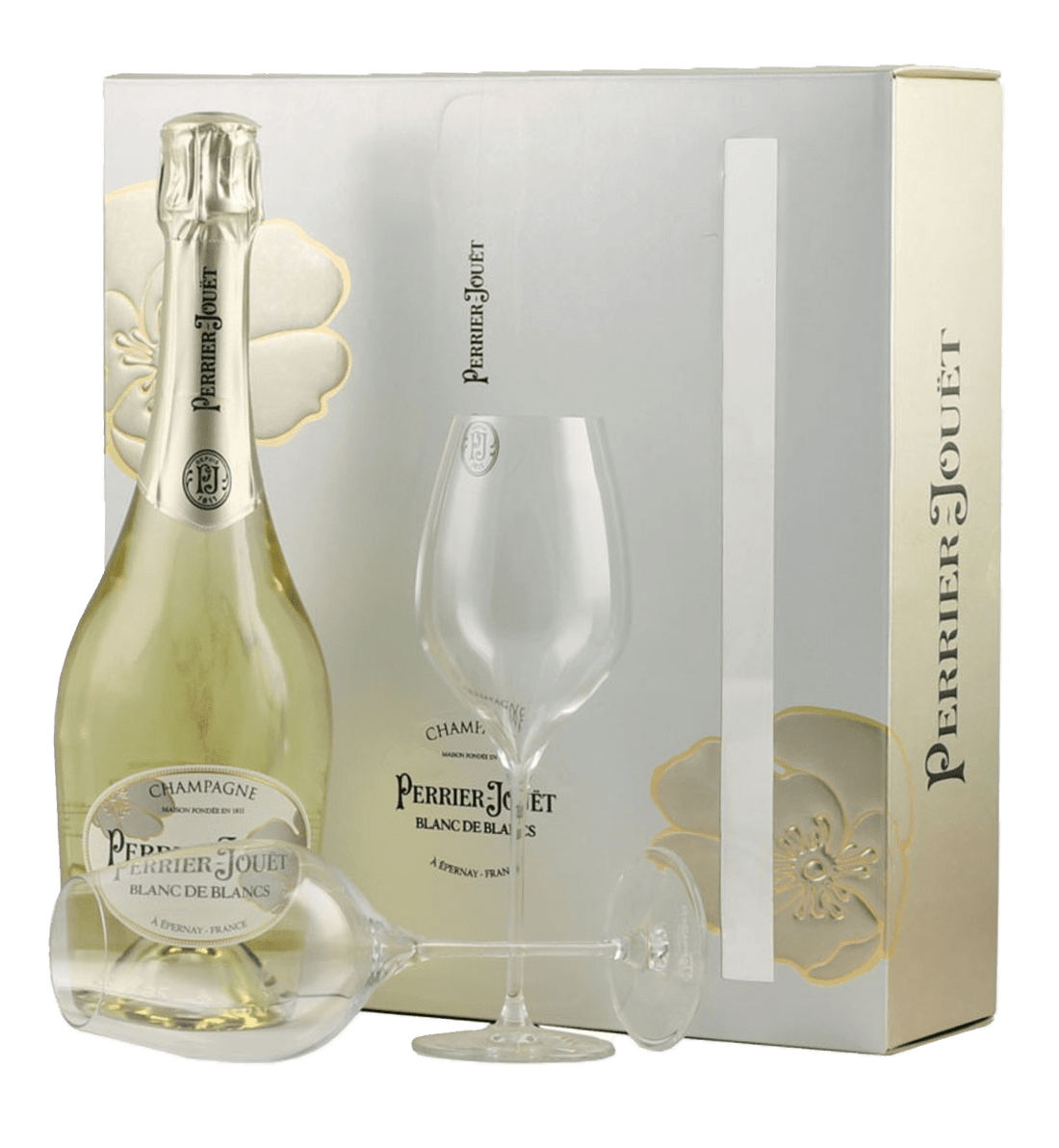 Perrier-Jouët Blanc De Blancs Brut Champagne - gaveæske med 2 glas