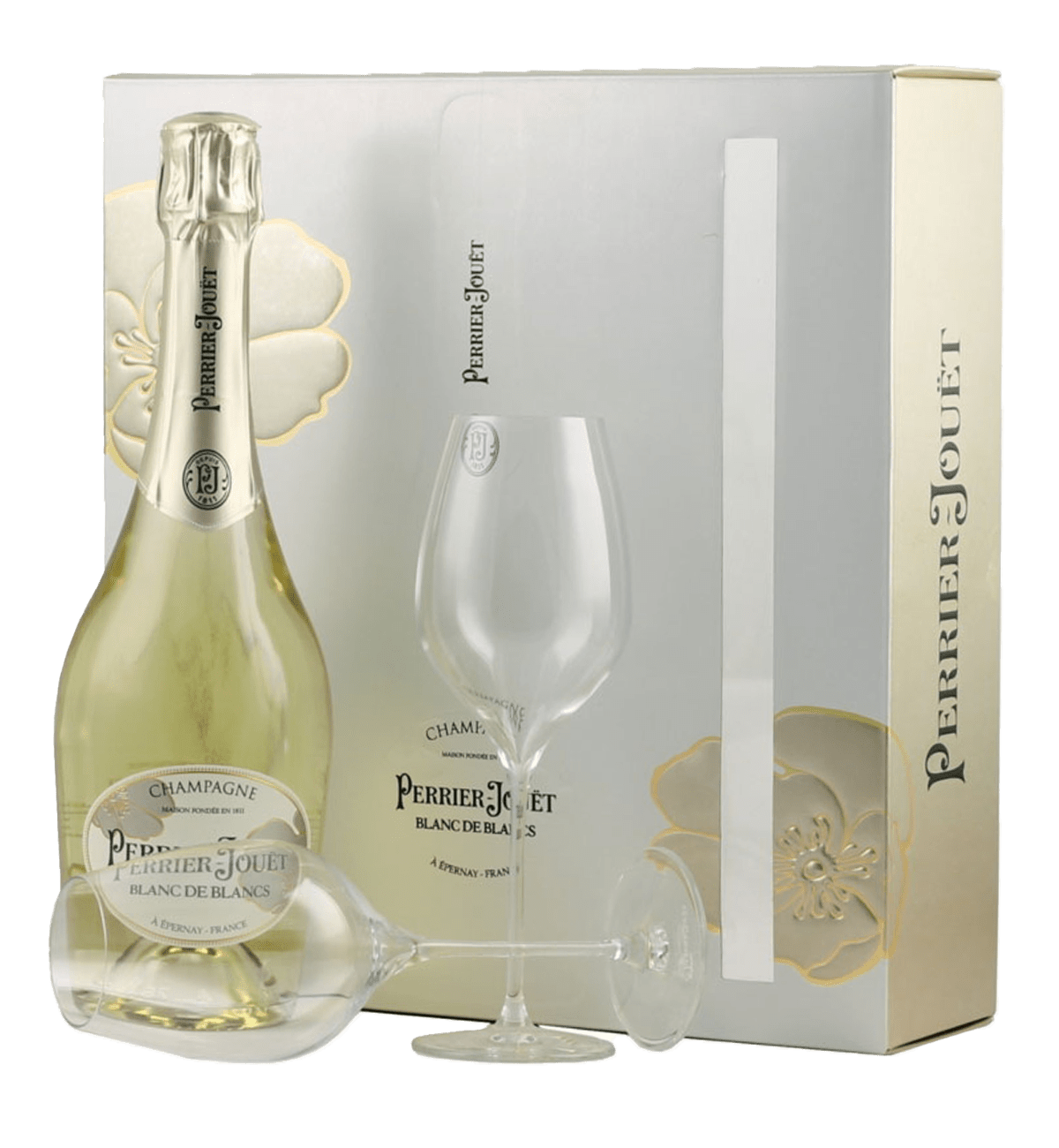 Perrier-Jouët Blanc De Blancs Brut Champagne - gaveæske med 2 glas